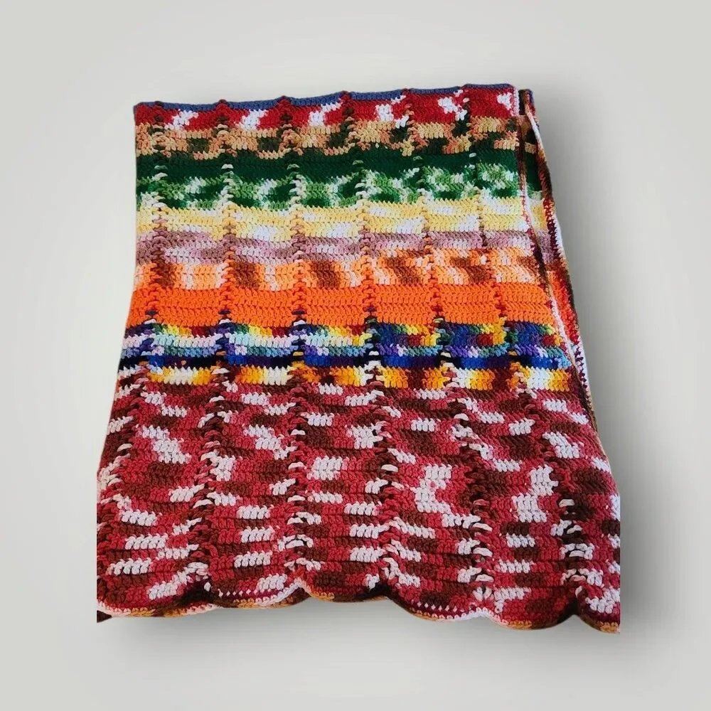 Vintage Crochet Knitted‎ Grannycore Blanket Afghan Retro 67 x 48Colorful